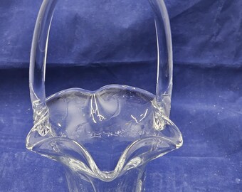 Vintage Duncan & Miller Canterbury clear pressed glass basket