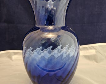 Vintage Indiana Illusions Cobalt Blue Swirl Optic 9.25" Vase