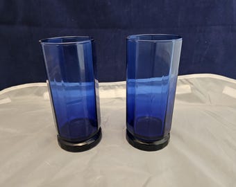 Anchor Hocking Essex Cobalt Blue Faceted Glasses - set of 2