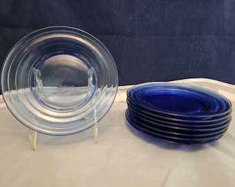 Vintage Hazel-Atlas Moderntone Cobalt Blue Salad Plates - set of 8