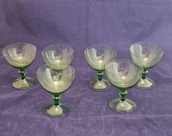 set of 6 Vintage Smokey Green Cordial Glasses