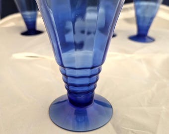 Vintage Cambridge 3077 Ritz Blue 10 Oz Footed Tumbler - set of 6
