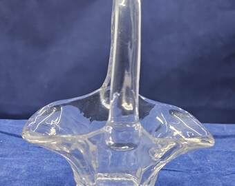 Vintage Clear Hand-Blown Miniature Glass Basket With Handle