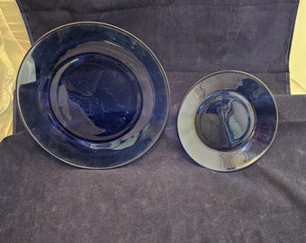 Cobalt Blue Glass 4-10.5" Dinner Plates & 4-7.5" Salad Plates - set of 8