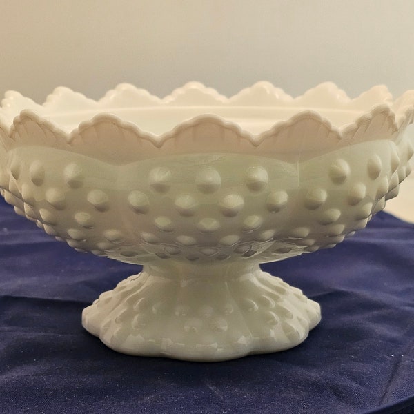 Fenton Footed White Milk Glass Hobnail Six Candle Holder Center Piece Bowl