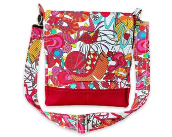 Maximalist red purse for her, Red Modern Art Inspired Purse, Linen and waxed canvas crossbody bag, Kandinsky inspired