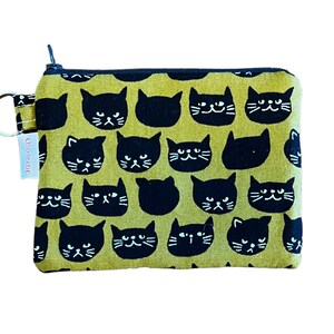 Black cat print coin purse, cat print pouch, black cat money purse, kawaii canvas zipper bag, 6" x 4.5", gift for cat lover.