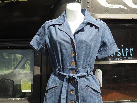 Vintage 70s Rocker Denim Jumpsuit Flare Leg Excell