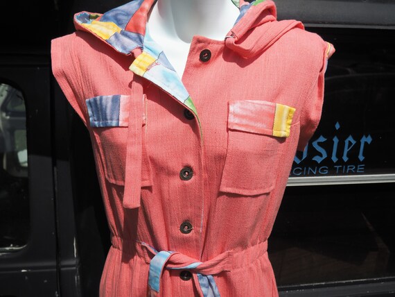 UNIQUE 70s Hooded Pink Cotton Flare Leg Jumpsuit