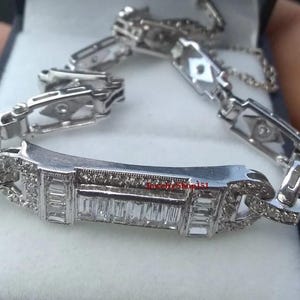 White Round Cut CZ Diamond Excellent Tennis Link Wedding Bracelet In Solid 925 Sterling Silver| Women Art Deco Bracelet| Vintage Bracelet