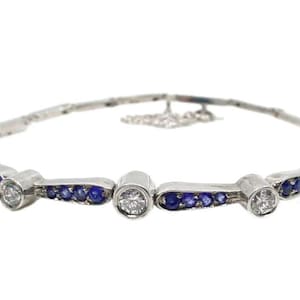 Edwardian Early Deco Sapphire & Diamond Solid 925 Sterling Silver Bracelet | Women Art Deco Bracelet| Vintage Bracelet