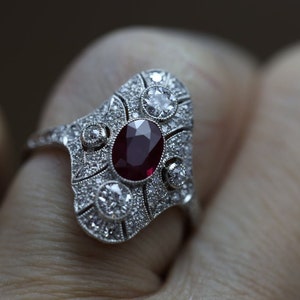 Antique Art Deco Ring, Vintage Ring, Ruby & Diamonds Ring, Engagement / Wedding Ring, Solid 925 Sterling Silver Ring, Women&#39;s Ring