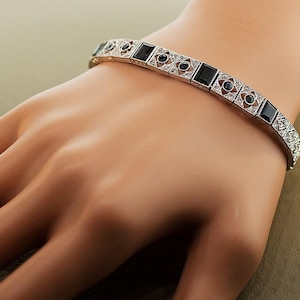 Art Deco Bracelet, 4 Ct White & Blue Round Cut Diamond Bracelet In Solid 925 Sterling Silver, Antique Art Deco Bracelet,