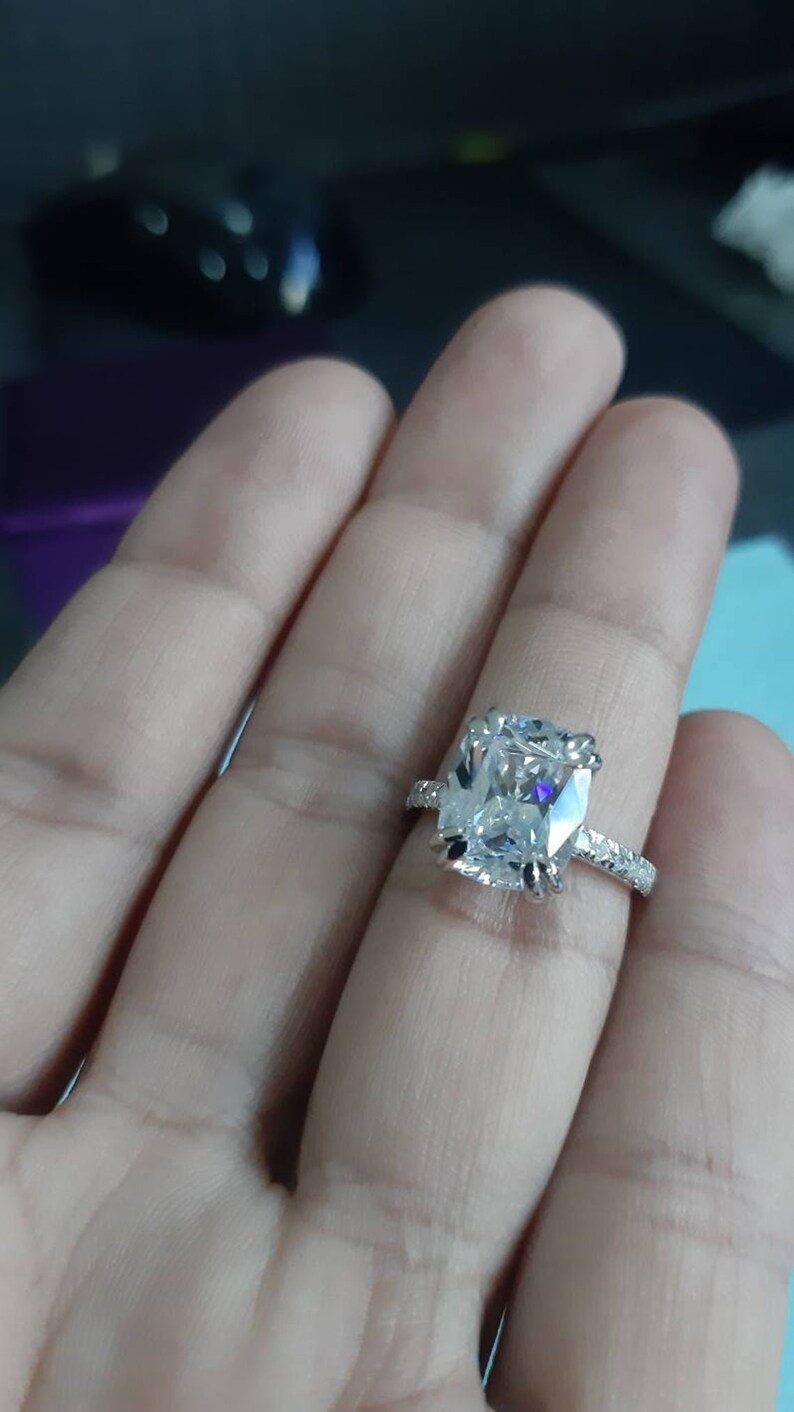 3.30 Carat White Cushion Cut CZ Diamond Solitaire Engagement Etsy