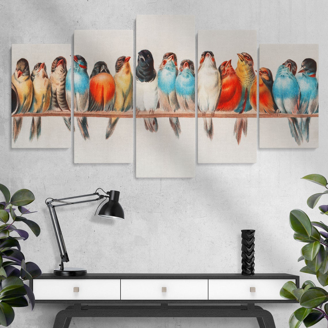 Chirping Birds Colorful Birds Painting Wall Décor Singing Etsy