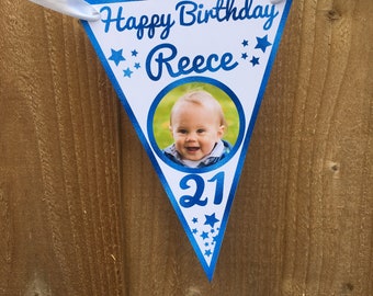 Luxury felt white Blue grey personalised bunting wedding birthday party fabric personalised stitched christening gift baby boy girl name
