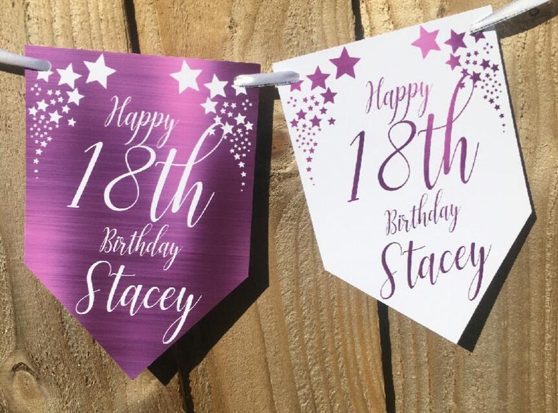 Foil Effect Personalised Birthday Banner Bunting Any Name and age 18th 21st Purple