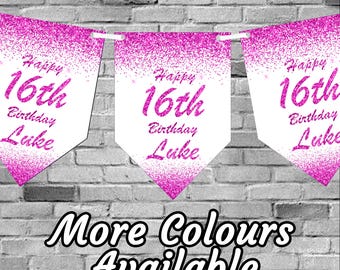 Glitter Effect Personalised Birthday Banner Bunting Any Name and age 18th  21st Party Decorations