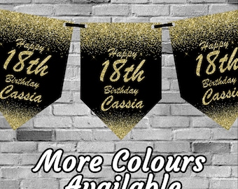 Glitter Effect Personalised Birthday Banner Bunting Any Name and age 18th  21st