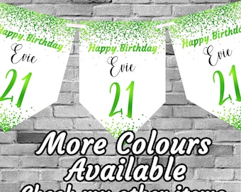 Glitter Effect Personalised Birthday Banner Bunting Any Name and age 18th  21st Party Decorations 30th 40th flags
