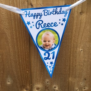Foil Effect Personalised Birthday Photo Banner Bunting Any Name and age 18th  21st 30th 40th 50th 60th 70th party decoration pendant flags