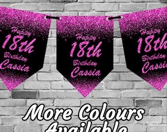 Glitter Effect Personalised Birthday Banner Bunting Any Name and age 18th  21st Party Decorations
