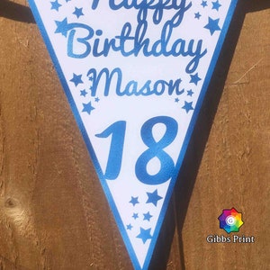 Foil Effect Personalised Birthday Banner Bunting Any Name and age 18th  21st MORE COLOURS AVAILABLE Look Inside