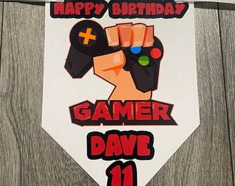 Personalised Birthday bunting Gaming Gamer Banner