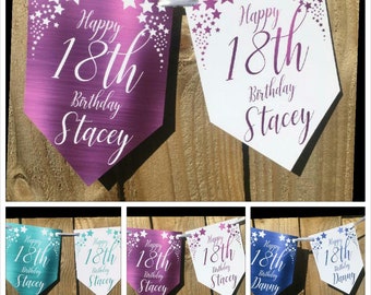 Bannière d'anniversaire personnalisée à effet aluminium Bunting N'importe quel nom et âge 18e 21e