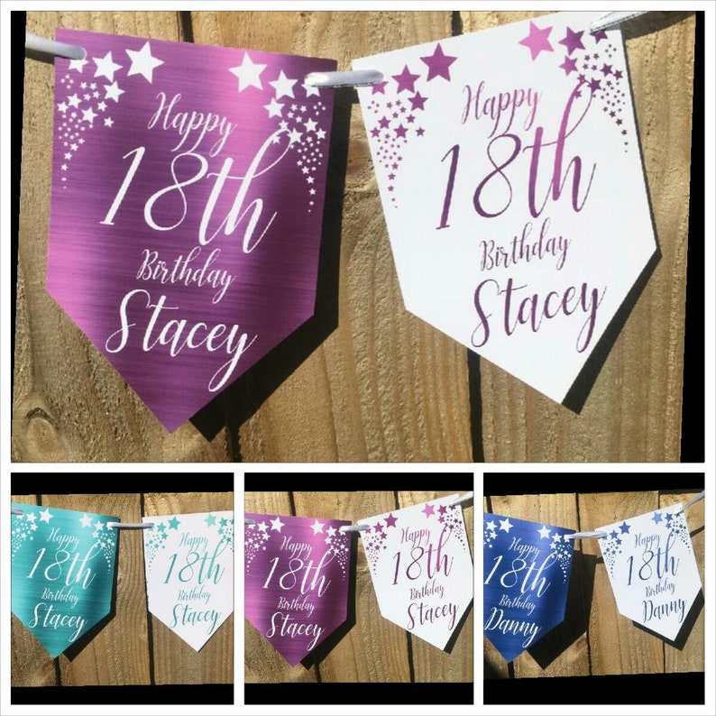 Foil Effect Personalised Birthday Banner Bunting Any Name and age 18th 21st image 1