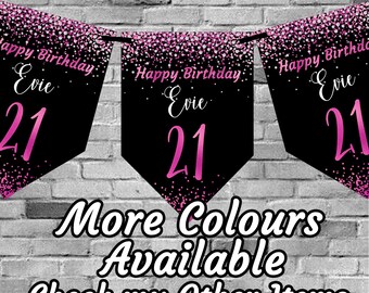 Glitter Effect Personalised Birthday Banner Bunting Any Name and age 18th  21st Party Decorations 30th 40th flags