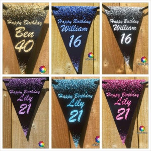 Glitter Effect Personalised Birthday Banner Bunting Any Name and age 18th  21st