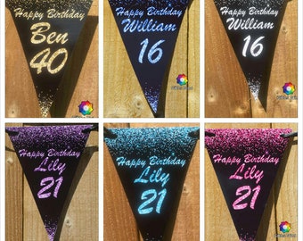 Glitter Effect Personalised Birthday Banner Bunting Any Name and age 18th  21st