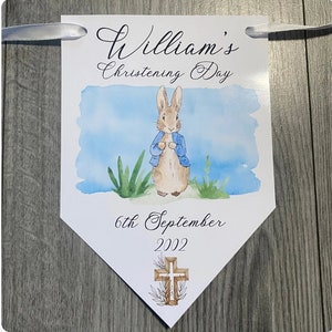 Giorno del battesimo di Peter Rabbit Striscione con stamina personalizzato Giorno della cresima del battesimo