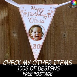 Foil Effect Personalised Birthday Photo Banner Bunting Any Name and age 18th  21st MORE COLOURS AVAILABLE Look Inside