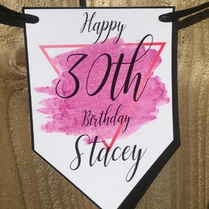 Personalised Birthday Banner Bunting Any Name and age 18th  21st MORE COLOURS AVAILABLE Look Inside