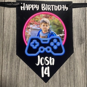 Gaming Gamer Personalised Birthday Photo Banner Bunting Any Name and age 18th  21st Roblox