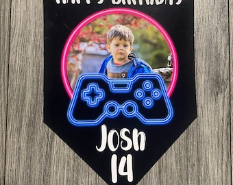 Gaming Gamer Personalised Birthday Photo Banner Bunting Any Name and age 18th  21st Roblox