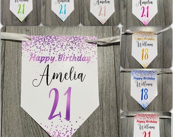 Glitter Effect Personalised Birthday Banner Bunting Any Name and age 18th  21st 30th 40th Personalised party decorations