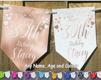 Rose Gold Birthday Banner Bunting Any Name and age 18th  21st