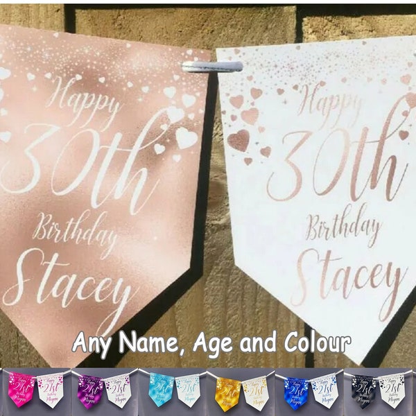 Rose Gold Verjaardag Banner Bunting Elke naam en leeftijd 18e 21e