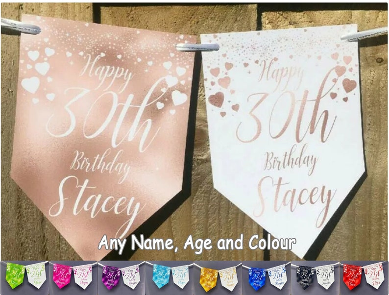 Rose Gold Birthday Banner Bunting Any Name and age 18th 21st image 1