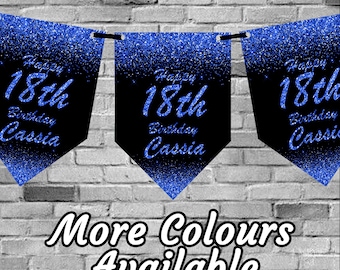 Glitter Effect Personalised Birthday Banner Bunting Any Name and age 18th  21st Party Decorations