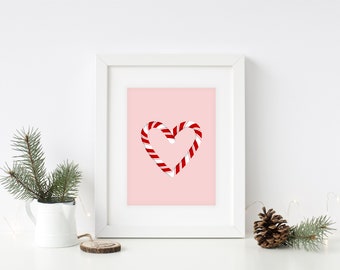 Candy Cane Heart Print, Christmas Print, Christmas Wall Art, Holiday Print, Holiday Art, Christmas Décor, Printable Art