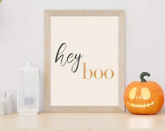 Hey Boo Print, Watercolour Art, Halloween Print, Halloween Wall Art, Printable Wall Art, Halloween Decoration, Minimalist Art, Fall Decor