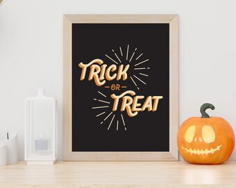 Trick or Treat Print, Halloween Print, Halloween Wall Art, Printable Wall Art, Halloween Decoration, Minimalist Art, Fall Decor