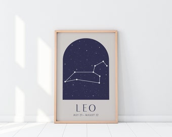 Leo Print, Zodiac Sign, Printable Wall Art, Constellation Print, Astrology Print, Constellation Wall Art, Zodiac Wall Art, Leo Star Sign