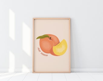 Just Peachy Print, Fruit Wall Art, Printable Wall Art, Minimalist Art, Typography Print, Digital Illustration