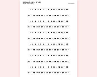 Horizontal Number Strip Planner Stickers | 1–31 Date Stickers for Hobonichi & Planners