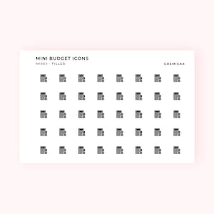 Ícones de mini orçamento - adesivos de planejador, mini ícones, mini adesivos, adesivos de planejador minimalista, mini adesivos para grade hobonichi